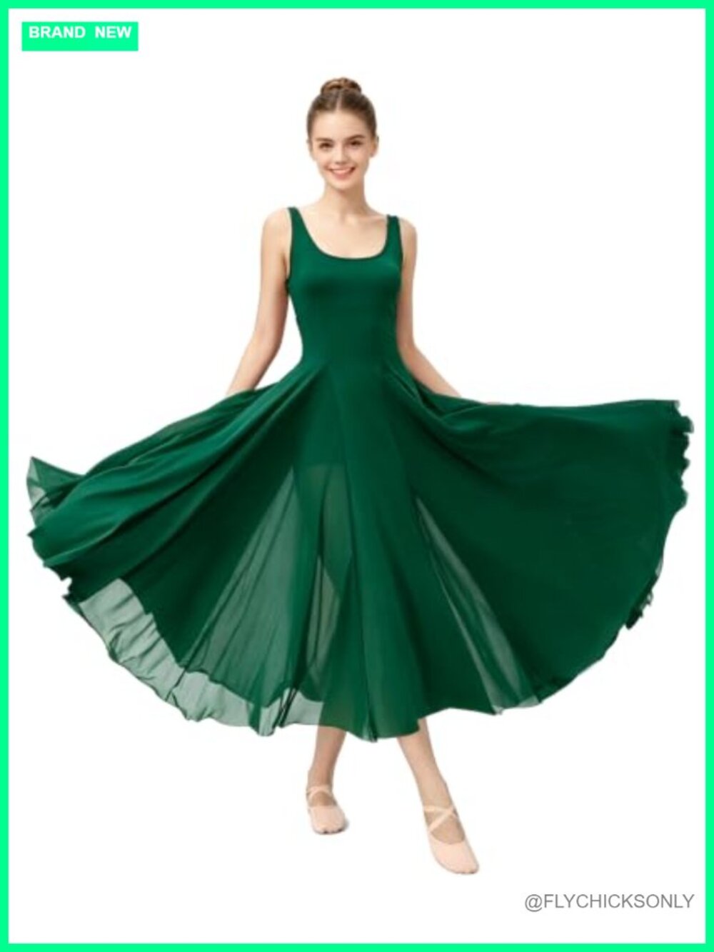 Women's Sleeveless U-Neck Lyrical Dance Dress with Flowy Tulle Skirt Ballet